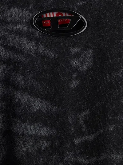 Diesel Full Skirt In Lasered Cotton-hemp Denim In Black