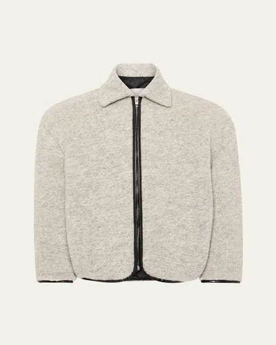 Jw Anderson Mens Light Grey Melange Contrast-trim Relaxed-fit Knitted Wool-blend Jacket In Gray