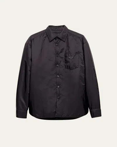Prada Nylon Shirt With Long Sleeves And Single Chest Pocket In Black