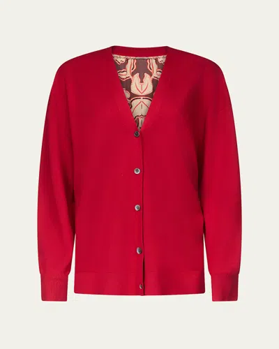 Diane Von Furstenberg X Henry Zankov Murano Oversized Silk-back Cardigan In Red