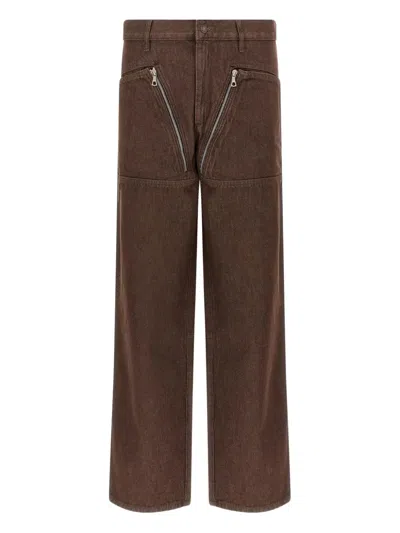 Dries Van Noten Wide Leg Trousers Zip Pockets In Brown