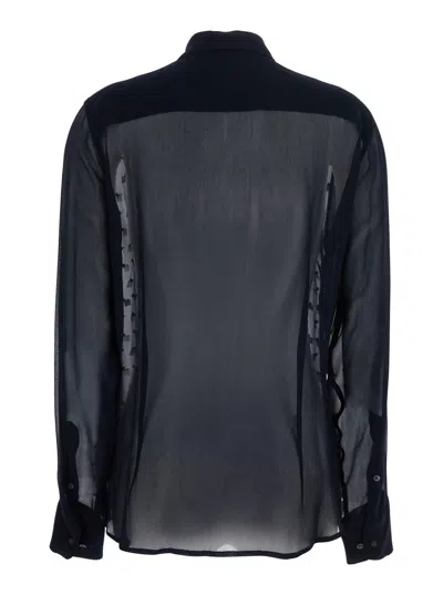 Dries Van Noten Women Blue Shirt With Pointed Collar And All-over Crystal Application In Viscose Wom In Animal Print