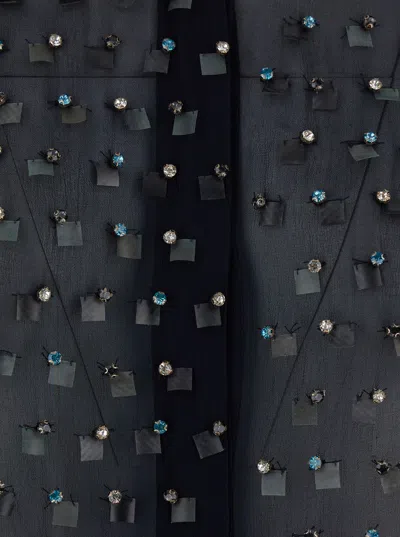 Dries Van Noten Women Blue Shirt With Pointed Collar And All-over Crystal Application In Viscose Wom In Animal Print