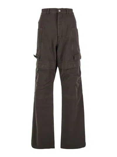 Drkshdw Stefan Brown Wide Leg Cargo Pants With Patch Pockets In Cotton Man In Brown