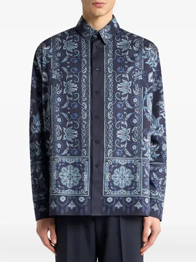 Etro Printed Cotton Shirt In Blue