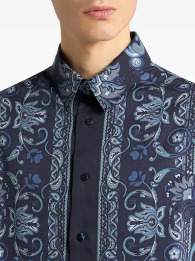 Etro Printed Cotton Shirt In Blue