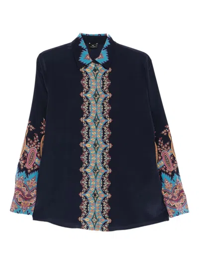 Etro Paisley-print Silk Shirt In Blue