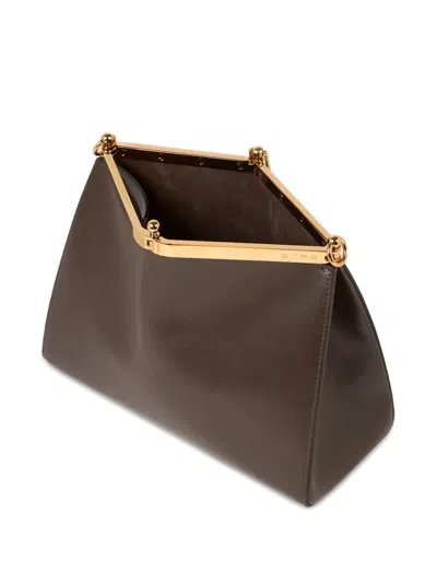 Etro Structured Leather Shoulder Bag With Distinctive Clasp In Brown