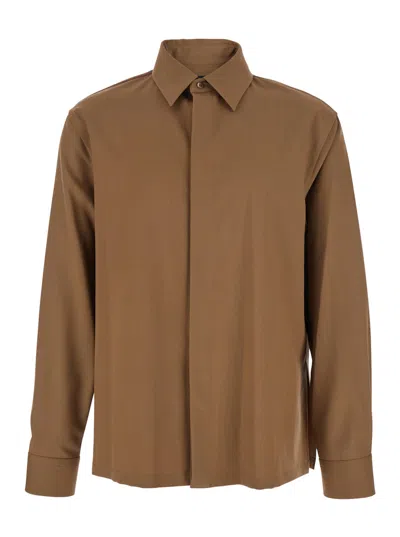 Fendi Luxurious Wool Long Sleeve Shirt In Brown