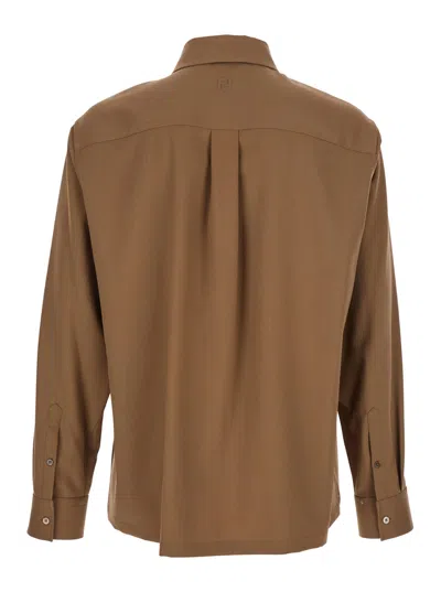 Fendi Luxurious Wool Long Sleeve Shirt In Brown