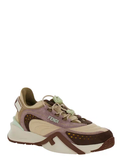 Fendi Multicolor Logo Sneakers In Brown