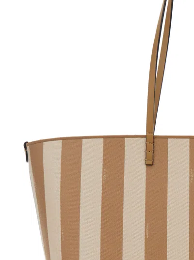 Fendi Pequin Striped And Ff Fabric Roll Large Reversible Shopper In White