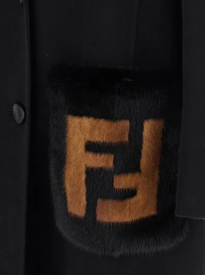 Fendi Straight-fit Midi Coat With Side Slits At The Bottom In Blue