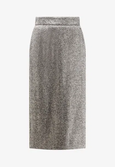 Dolce & Gabbana High-waisted Textured Midi Pencil Skirt In Gray