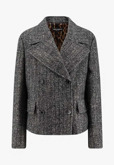 Dolce & Gabbana Striped Double-breasted Jacket In Gray