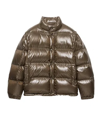 Prada Medium Down Jacket In Re-nylon In Brown