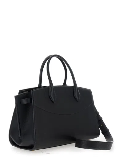 Ferragamo Black Handbag With Adjustable And Removable Shoulder Strap And Gancini Turn-lock Closure In Grained  In Black