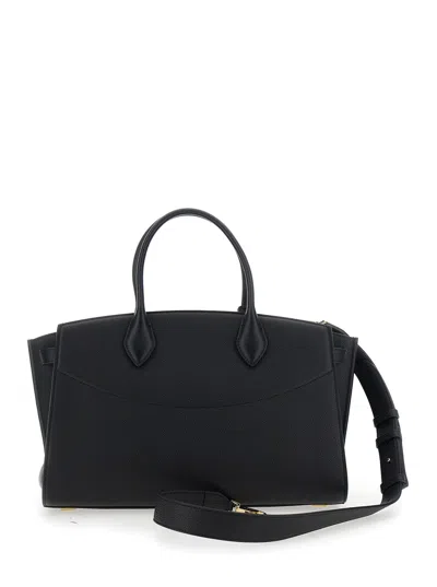 Ferragamo Black Handbag With Adjustable And Removable Shoulder Strap And Gancini Turn-lock Closure In Grained  In Black