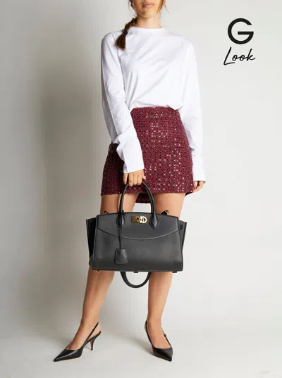 Ferragamo Black Handbag With Adjustable And Removable Shoulder Strap And Gancini Turn-lock Closure In Grained  In Black