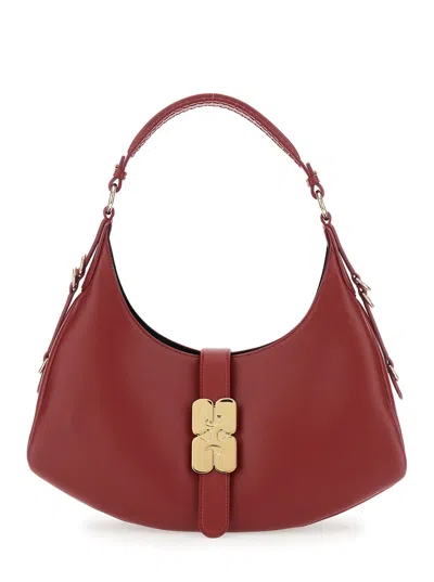 Ganni Kat Small Red Shoulder Bag With Adjustable Handle And Logo Plaque On The Front In Leather Woman In Red