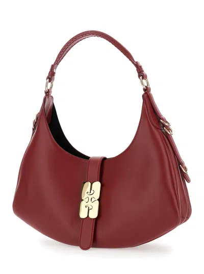 Ganni Kat Small Red Shoulder Bag With Adjustable Handle And Logo Plaque On The Front In Leather Woman In Red