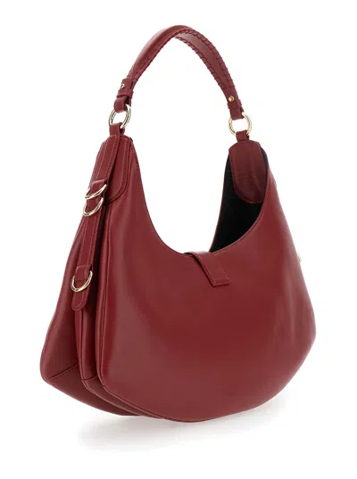 Ganni Kat Small Red Shoulder Bag With Adjustable Handle And Logo Plaque On The Front In Leather Woman In Red