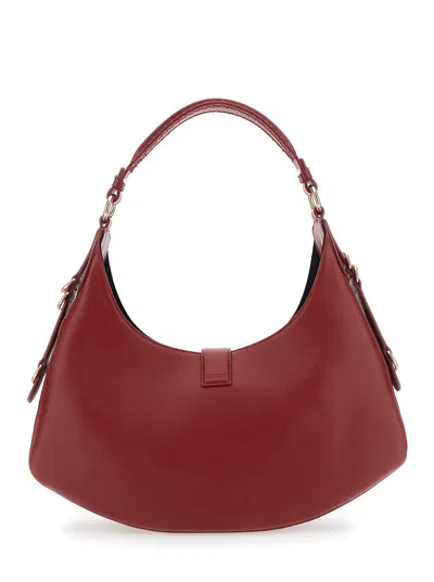 Ganni Kat Small Red Shoulder Bag With Adjustable Handle And Logo Plaque On The Front In Leather Woman In Red