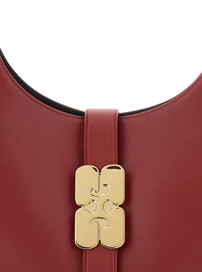 Ganni Kat Small Red Shoulder Bag With Adjustable Handle And Logo Plaque On The Front In Leather Woman In Red