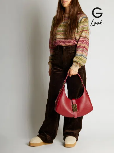 Ganni Kat Small Red Shoulder Bag With Adjustable Handle And Logo Plaque On The Front In Leather Woman In Red
