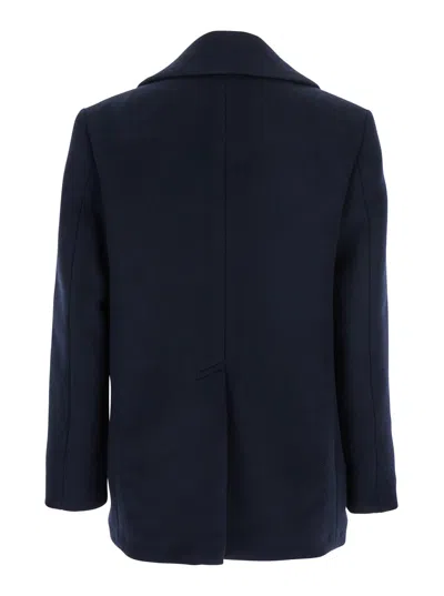 Givenchy Blue Coat With Wide Lapels And Logoed Buttons In Wool Man In Blue