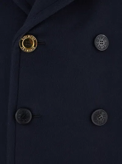 Givenchy Blue Coat With Wide Lapels And Logoed Buttons In Wool Man In Blue