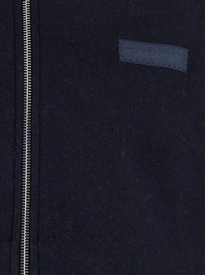 Givenchy Blue Jacket With High Neck And Logo Patch On The Front In Wool And Cashmere Blend Man