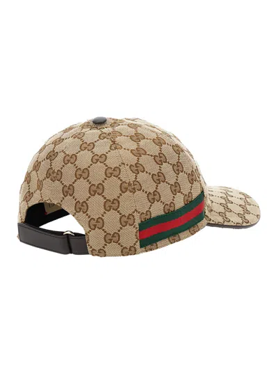 Gucci Men Beige Baseball Cap With Web Detail On The Side In Gg Canvas Man In Brown