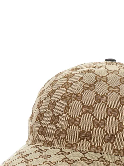 Gucci Men Beige Baseball Cap With Web Detail On The Side In Gg Canvas Man In Brown