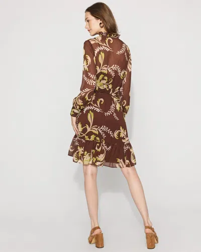 White House Black Market Petite Floral Blouson Dress In Brown