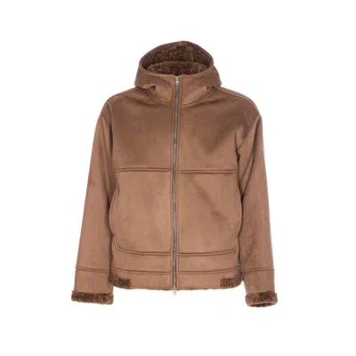 Herno Hooded Jacket With Front Pockets And Sleeves In Brown