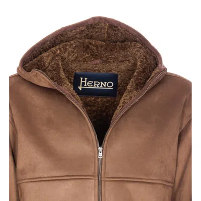 Herno Hooded Jacket With Front Pockets And Sleeves In Brown