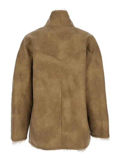 Isabel Marant Étoile Isabel Marant Etoile Women Beige Shearling Coat With High Collar And Button Closure In Leather And F In Brown