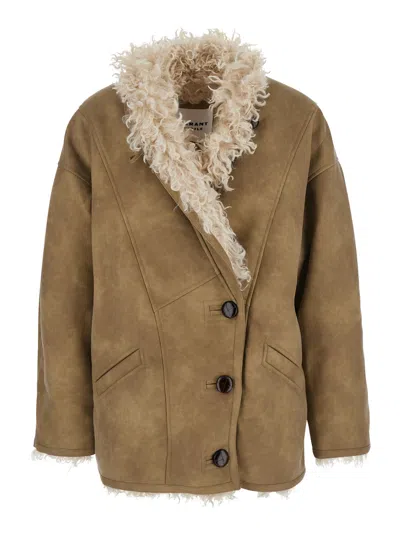 Isabel Marant Étoile Isabel Marant Etoile Women Beige Shearling Coat With High Collar And Button Closure In Leather And F In Brown