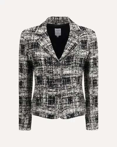 Sara Roka Abstract-check Button Jacket In Black