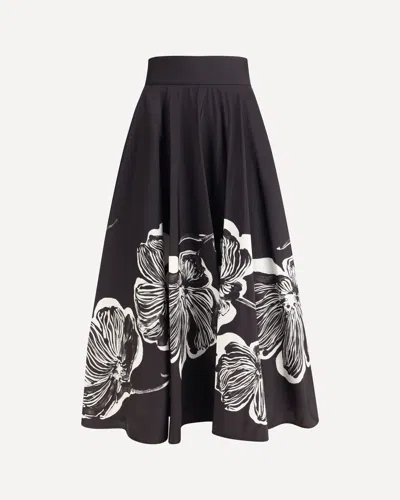 Sara Roka Midi Skirt With Floral Print In Black