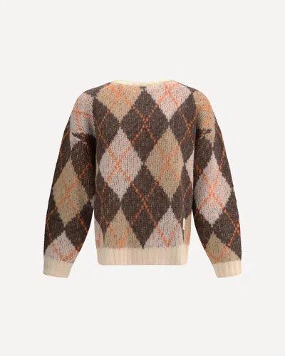 Emporio Armani Oversized Argyle Jacquard Knit Pullover In Multi