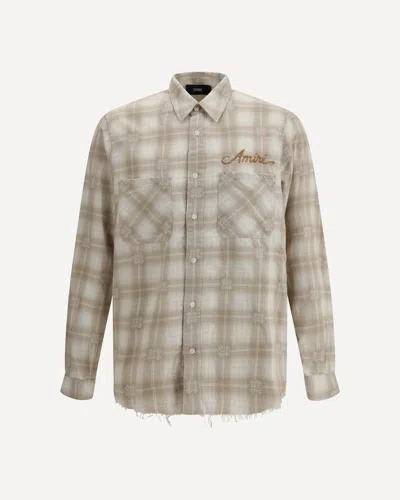 Amiri Light Camel Cotton Bleach Patch Flannel Bandana Shirt In Multi