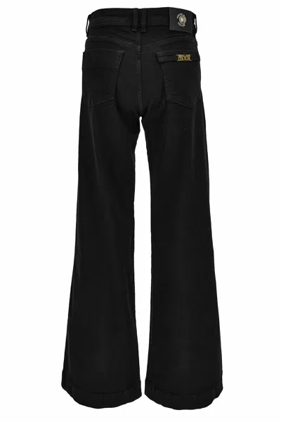 Versace Jeans Couture Flare Fit Beaded Embroidered Trousers In Black