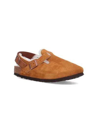 Birkenstock Tokio Shearling Suede Slippers In Animal Print