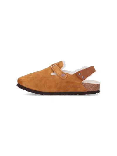 Birkenstock Tokio Shearling Suede Slippers In Animal Print