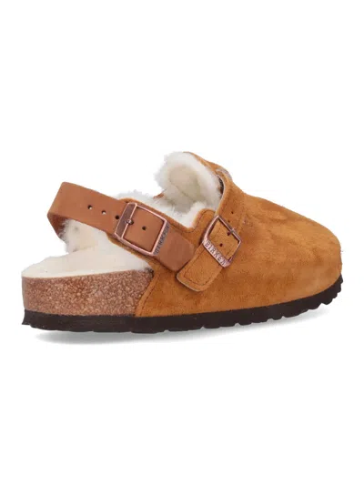 Birkenstock Tokio Shearling Suede Slippers In Animal Print