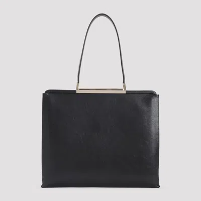 Tom Ford Rectangular Smooth Goat Leather Handbag With Polished Metallic Accent In Black
