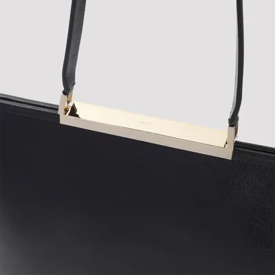 Tom Ford Rectangular Smooth Goat Leather Handbag With Polished Metallic Accent In Black