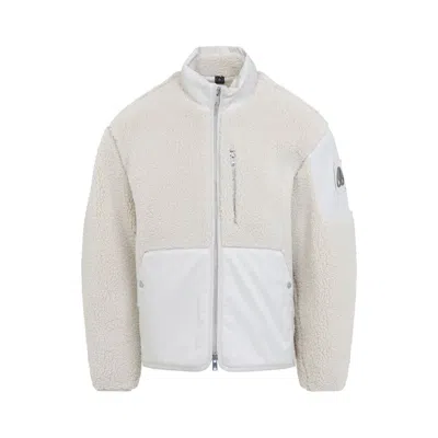 Moose Knuckles Textured Fleece Jacket With Smooth Fabric Panels And High Collar In White